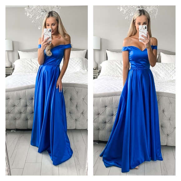 Little Pearls of Life Dresses & Skirts - Off The Shoulder Elegant Royal Blue Formal Dress